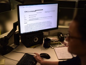 The Republican memo released by Congress is displayed on a journalist's computer screen at a newsroom in Washington D.C on February 02, 2018. (ERIC BARADAT/AFP/Getty Images)