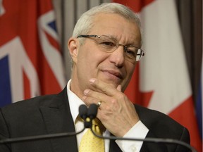 Ontario PC party interim leader Vic Fedeli speaks after a caucus meeting at Queen's Park in Toronto on Friday, January 26, 2018.