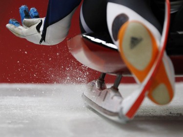 Summer Britcher of the United States starts her second run during the women's luge competition at the 2018 Winter Olympics in Pyeongchang, South Korea, Monday, Feb. 12, 2018.