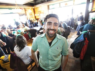 D'Arcy McGee's operations manager William Rabanales poses for a photo in Kanata on St. Patrick's Day, Saturday, March 17, 2018.