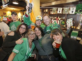 Revellers celebrate at D'Arcy McGee's in Kanata on St. Patrick's Day, Saturday, March 17, 2018.