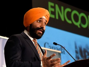 Minister of Innovation, Science and Economic Development Navdeep Bains speaks during an announcement on investments in 5G technology by the Ontario, Quebec and federal governments, in Ottawa on Monday, March 19, 2018.