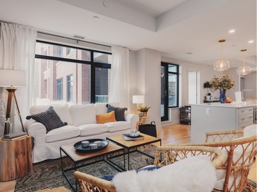 Domicile created a model out of unit 216 at The Corners because buyers had trouble visualizing the space from a floor plan. The L-shaped unit has proved popular since it opened.