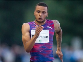 Andre De Grasse of Markham, Ont., seen here during the Harry Jerome International Track Classic in Coquitlam, B.C., in June 2017.