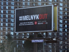 A billboard bearing the #melnykout Twitter hashtag stands on Bank Street near Riverside Driver early last week. Jean Levac/Postmedia