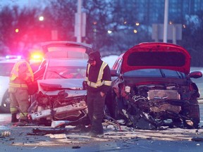 A car accident at the corner of Iris and Greenbank Thursday morning slowed traffic on both sides of the bridge accessing highway 417.