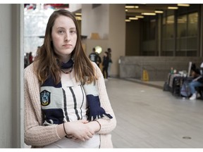 Third year Carleton University student Della Woodger is unable to access counselling services to help manage her schoolwork or anxiety during the strike by support workers. March 15,2018. Errol McGihon/Postmedia