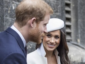 Meghan Markle and Prince Harry arrive to meet school children in the Dean's yard before attending a Reception after attending the Commonwealth Service at Westminster Abbey.