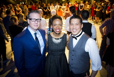 From left, Shawn Minnis, special guest Kellylee Evans and event organizer Peter Liu.