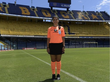 To mark the occasion of International Women's Day on March 8, 2018 AFP presents a series of 45 photos depicting women performing roles or working in professions more traditionally held by men.  More images can be found in www.afpforum.com  Search SLUG  "WOMEN-DAY -PACKAGE".  Argentine referee Estela Alvarez de Olivera, who turns 40 on March 2, poses at the Boca Juniors football team stadium "La Bombonera", in Buenos Aires on February 27, 2018. In the ring, battling flames or lifting off into space, women have entered professions generally considered as men's jobs. For International Women's Day, AFP met with women breaking down the barriers of gender-bias in the work world.