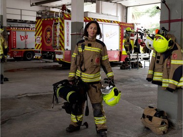 To mark the occasion of International Women's Day on March 8, 2018 AFP presents a series of 45 photos depicting women performing roles or working in professions more traditionally held by men.  More images can be found in www.afpforum.com  Search SLUG  "WOMEN-DAY -PACKAGE".  Maria Jose Martienz Ortiz, 43, Spanish firefighter poses for a picture in the 'Fuente San Luis' fire station facilities in Valencia on February 28, 2018. In the ring, battling flames or lifting off into space, women have entered professions generally considered as men's jobs. For International Women's Day, AFP met with women breaking down the barriers of gender-bias in the work world.