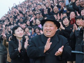 North Korean leader Kim Jong Un (C) is shown visiting the newly renovated Pyongyang Teachers' University in Pyongyang in January.