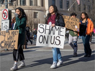 Participants arrive prior to the March for Our Lives Rally in Washington, DC on March 24, 2018.  Galvanized by a massacre at a Florida high school, hundreds of thousands of Americans are expected to take to the streets in cities across the United States on Saturday in the biggest protest for gun control in a generation.