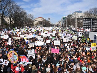 Participants arrive for the March for Our Lives Rally in Washington, DC on March 24, 2018.  Galvanized by a massacre at a Florida high school, hundreds of thousands of Americans are expected to take to the streets in cities across the United States on Saturday in the biggest protest for gun control in a generation. / AFP PHOTO/AFP/Getty Images