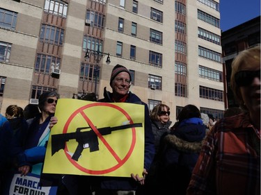 Participants take part in the March for Our Lives Rally in New York on March 24, 2018.  Galvanized by a massacre at a Florida high school, hundreds of thousands of Americans are expected to take to the streets in cities across the United States on Saturday in the biggest protest for gun control in a generation.