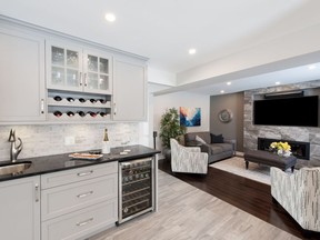 The couple chose the modern, cool look because they renovated their master bedroom and en suite a few years earlier with a similar design.  
0407 home reno