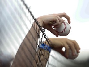 Fans holds baseballs over the protective netting, hoping for player autographs, before a spring training game between the New York Mets and the Houston Astros in Port St. Lucie, Fla., earlier this month.