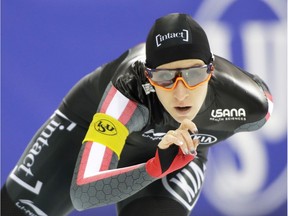 Ivanie Blondin of Ottawa competes in the women's 3,000 metres race at the World Cup speed skating finals at Minsk on Saturday.