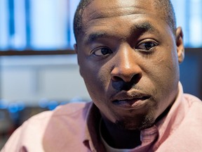 Ottawa resident Chad Aiken participates in the Violence 360 event held at Shopify HQ on Elgin Street.  Chad is featured in a video discussing his experiences dealing with being racially profiled by Ottawa Police.  Photo by Wayne Cuddington/ Postmedia