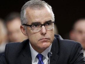 Andrew McCabe is seen here in a 2017 file photo from a Senate Intelligence Committee hearing. AP Photo/Alex Brandon