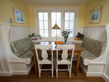 Breakfast nook in the kitchen. At home with architect Sarah Murray and her 100-year-old cottage in Rockcliffe.