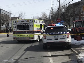 The scene in Vanier where a pedestrian was in critical condition following a noon-hour crash.