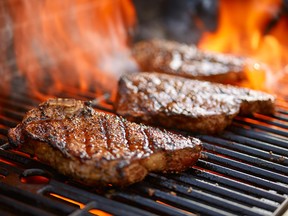 Searing steak on the grill.