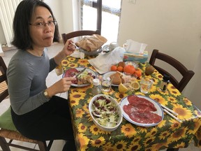 Jan Wong, enjoying a meal in Italy