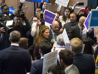 Candidate Caroline Mulroney is greeted by supporters as she attends the Ontario Progressive Conservative Leadership announcement in Markham, Ont. on Saturday, March 10, 2018.