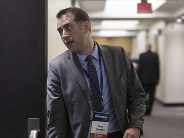 Marc Marzotto, first vice-president of the Ontario PC Party, is seen in a hallway as confusion continues over the result of the Ontario PC leadership race in Markham, Ont., on Saturday, March 10, 2018.