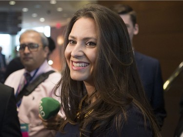 Candidate Tanya Granic Allen talks with media as she attends the Ontario Progressive Conservative Leadership announcement in Markham, Ont. on Saturday, March 10, 2018.