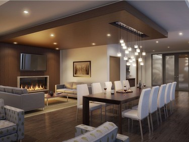 Amenities at The River Terraces put a focus on spaces residents will find most useful, including a party room for private gatherings with prep kitchen, gas fireplace and terrace.
