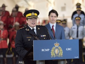 Brenda Lucki speaks during a press event at RCMP "Depot" Division in Regina, Saskatchewan on Friday March 9, 2018. Lucki, who was Depot's commanding officer, was appointed Canada's first permanent female RCMP commissioner.