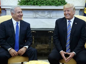 President Donald Trump meets with Israeli Prime Minister Benjamin Netanyahu in the Oval Office of the White House, Monday, March 5, 2018, in Washington.