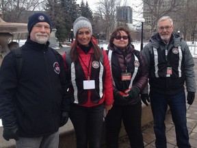 VETS Canada volunteers, from left, Mike Ross, Emilie Faucher, Patricia Husk and Robert Praet patrolled downtown streets on Saturday, March 3, 2018 as part of VETS Canada's 'In Her Boots' campaign designed to highlight the plight of homeless female veterans.
