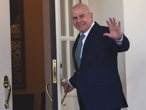 FILE - In this March 16, 2018, file photo. National security adviser H.R. McMaster waves as he walks into the West Wing of the White House in Washington. President Donald Trump announced on Twitter on March 22, 2018, that McMaster is being replaced by former U.N. Ambassador John Bolton.