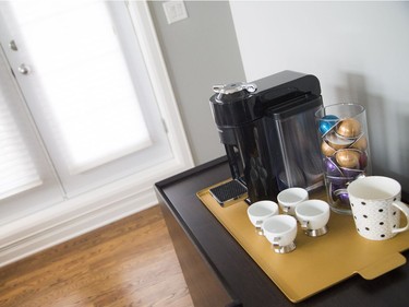 Denise and Steve Hulaj brought the coffee maker to the bedroom so they can wake up and enjoy a coffee on the balcony.