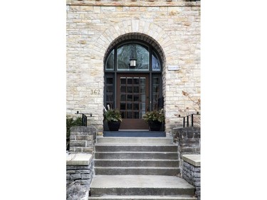 The grand entrance to Denise and Steve Hulaj's home in La Maison Jeanne D'Arc at the corner of Kenwood and Edison avenues in Westboro.  The home was designed by Uniform Urban Developments and architect Barry Hobin.