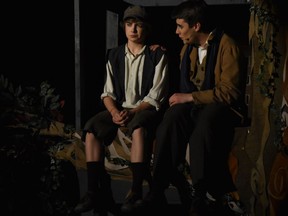 Duncan Barter, performs as Jack (L), Alex MacDonald, performs as The Baker (R), during Earl of March Secondary School's Cappies production of Into the Woods, on April 15, 2018, in Ottawa, On.