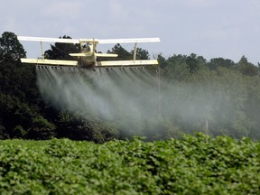 Pesticides being sprayed on a farm in Alabama, United States.
