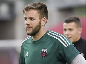 Fury FC goalkeeper Callum Irving photographed during the warm up before the friendly match between Fury FC and Montreal Impact held at TD Place on Wednesday, July 12, 2017.