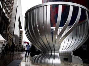 The new Stanley Cup monument on Sparks Street also acts like a buffer separating pedestrians from cars. Ashley Fraser/Postmedia