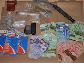 Items seized from two suspects in an attempt to smuggle drugs into Millhaven penitentiary.