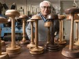 Samuel Lewinshtein headed a project out of the Ottawa woodturning club where they made over 170 wig-stands to be donated to cancer patients.