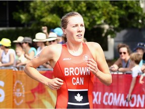Joanna Brown of Carp competes in the mixed team relay triathlon on Saturday.