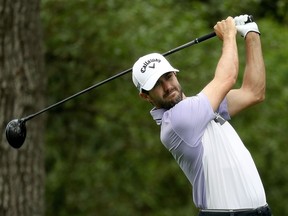 Adam Hadwin of Canada plays a shot from the second tee during the third round of the Masters on Saturday.