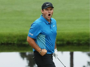 Patrick Reed reacts to an eagle on the 15th green during the third round on Saturday.