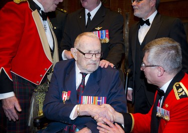 Second World War veteran Jon Wadleigh was greeted by Lt.-Gen. Paul Wynnyk as he arrived at the VIP reception before the ball.