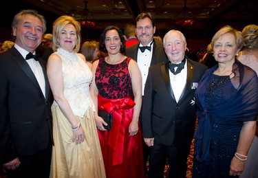 From left, Liberal MP Jean Rioux, parliamentary secretary to the Minister of National Defence, Mona Pequet, Catherine Mandevil, Supreme Court Justice Richard Wagner, Quebec Lt.-Gov. Michel Doyon and Pauline Théberge.