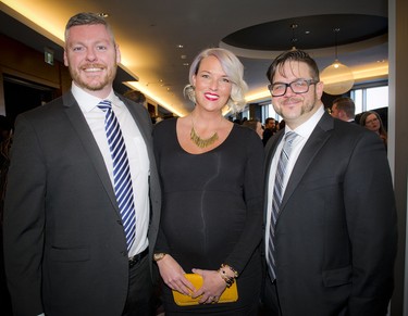 Winners of the Company to Watch, BuildAble: From left, Sean MacGinnis, president; Kala Cullain, clinical nurse specialist (who also made it to the gala on her due date); and Dan Charette, project manager.